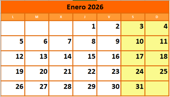 Calendario fiestas Galicia enero 2026