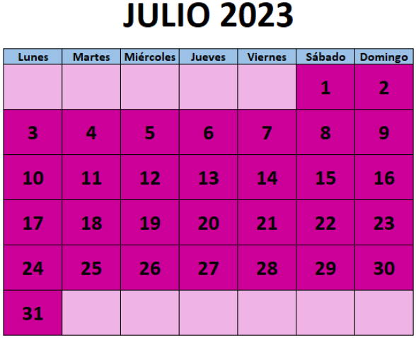 Calendario fiestas Galicia julio 2023