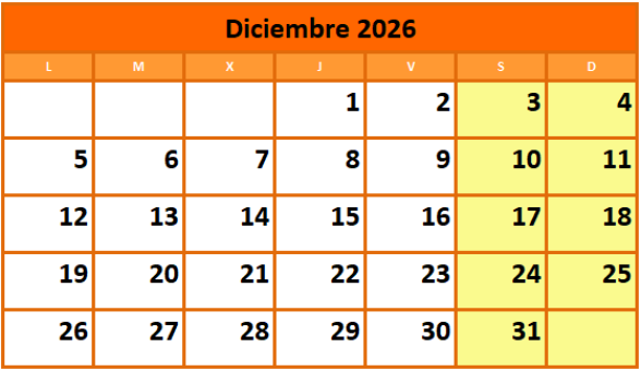 Calendario fiestas Galicia diciembre 2026