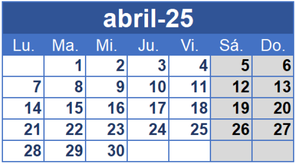 Calendario de abril para las fiestas de Galicia 2025