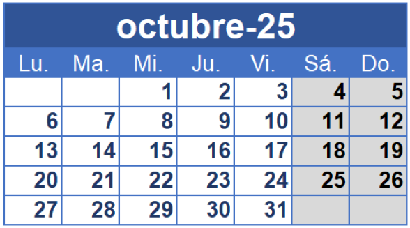 Calendario de octubre para las fiestas de Galicia 2025