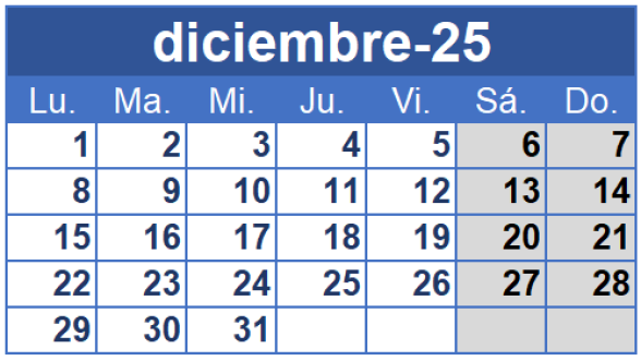 Calendario de diciembre para las fiestas de Galicia 2025